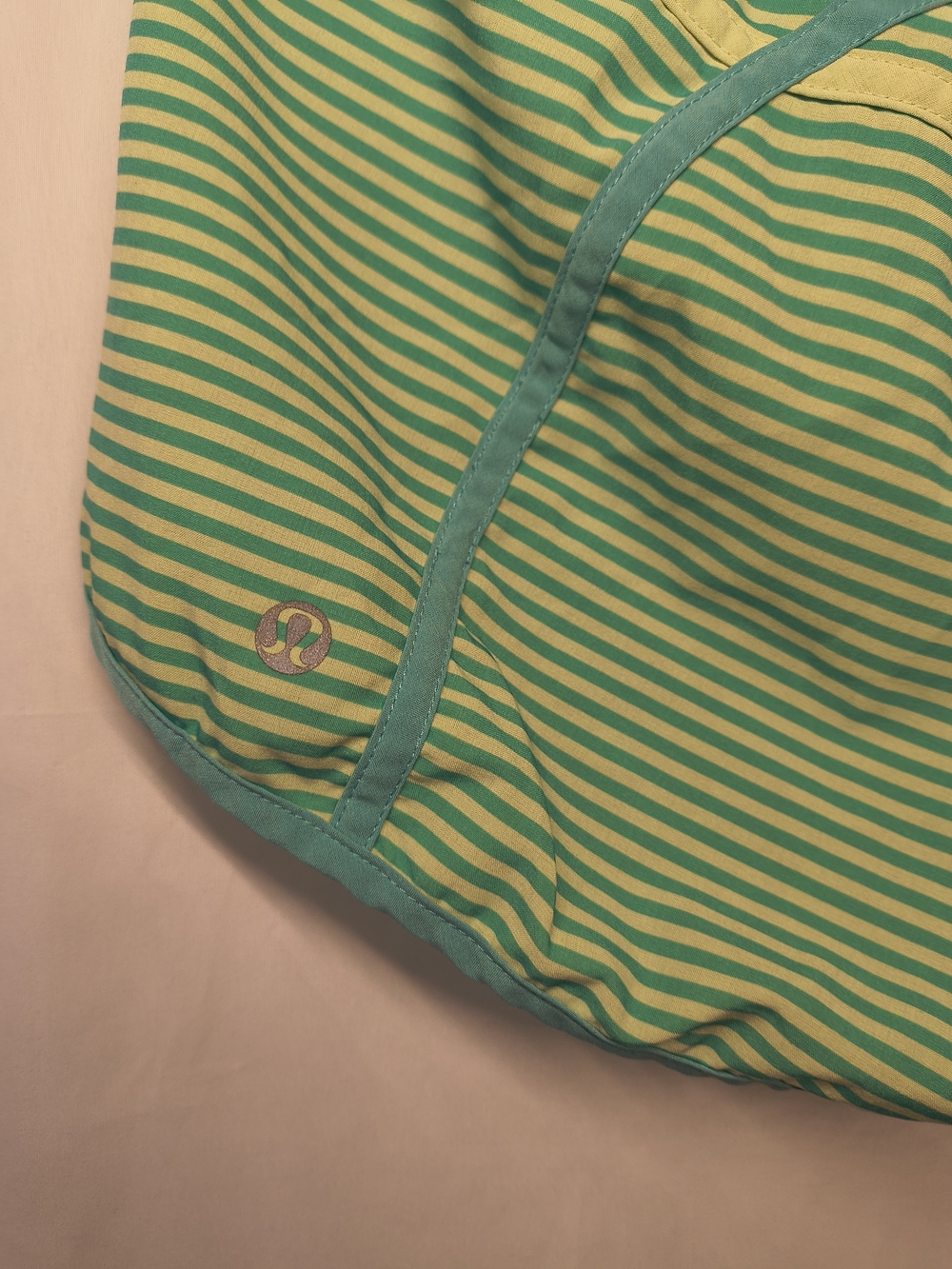 Lululemon Tracker Short II athletic shorts in a green and yellow striped - Picture 2 of 5
